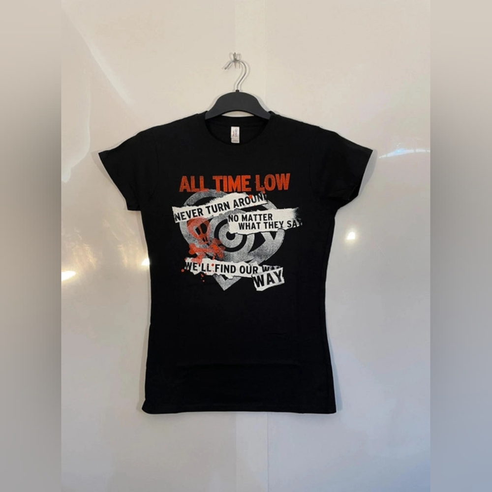 Black Graphic T-Shirt with Red and White Print